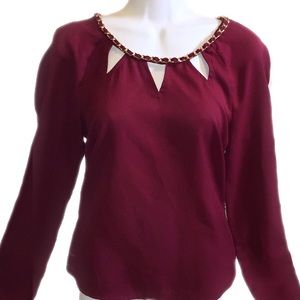 NWOT Charlotte Ruse Burgundy Gold Chain Blouse